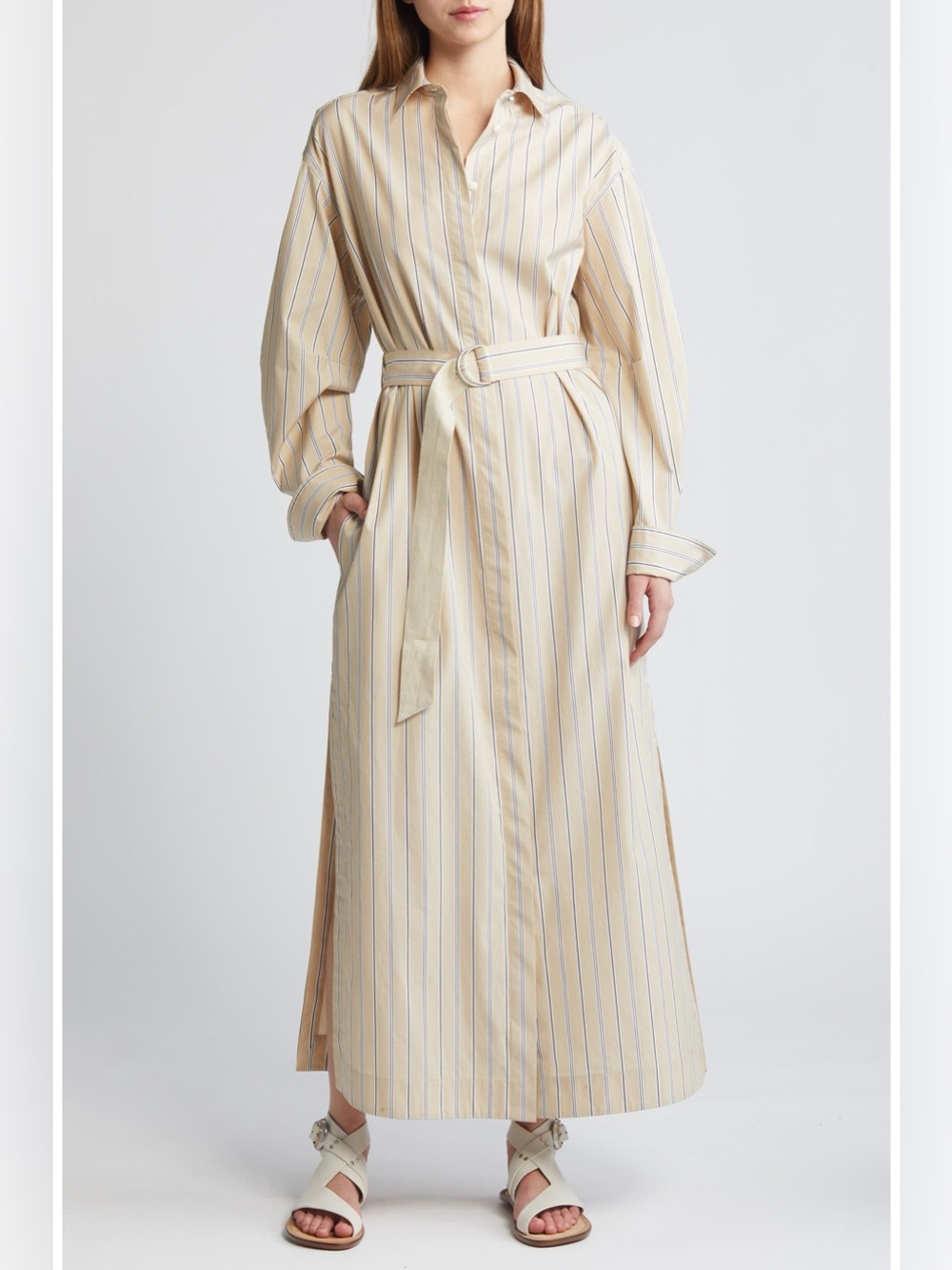 rag & bone Stripe Tie Belt Poplin Maxi Dress